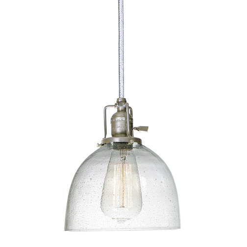 JVI Designs 1200-17 S5-CB One light Union Square pendant pewter finish 7" Wide, seeded mouth blown glass shade